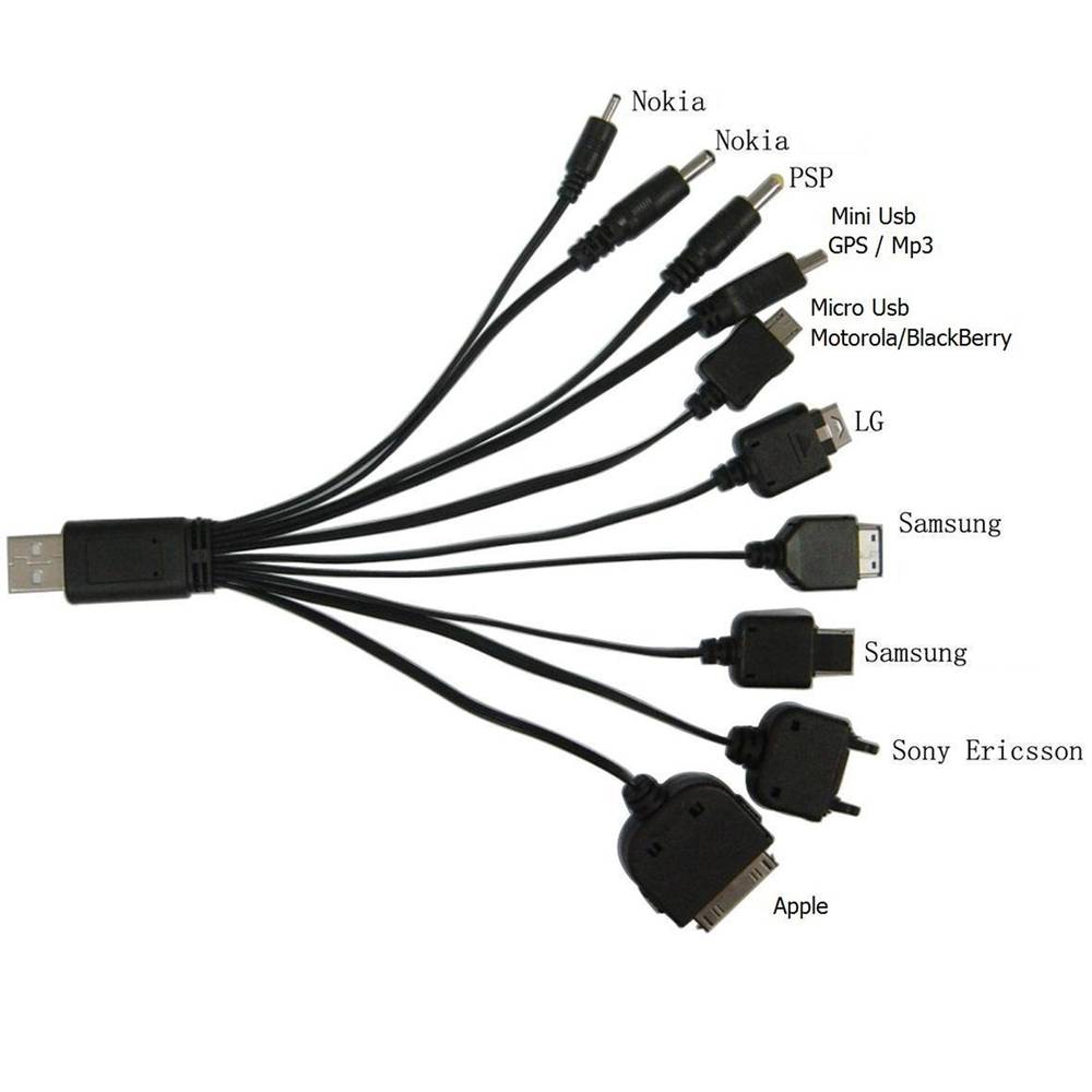 Kabeloplader USB 10 in 1 iPhone MiniUSB MicroUSB PSP en andere