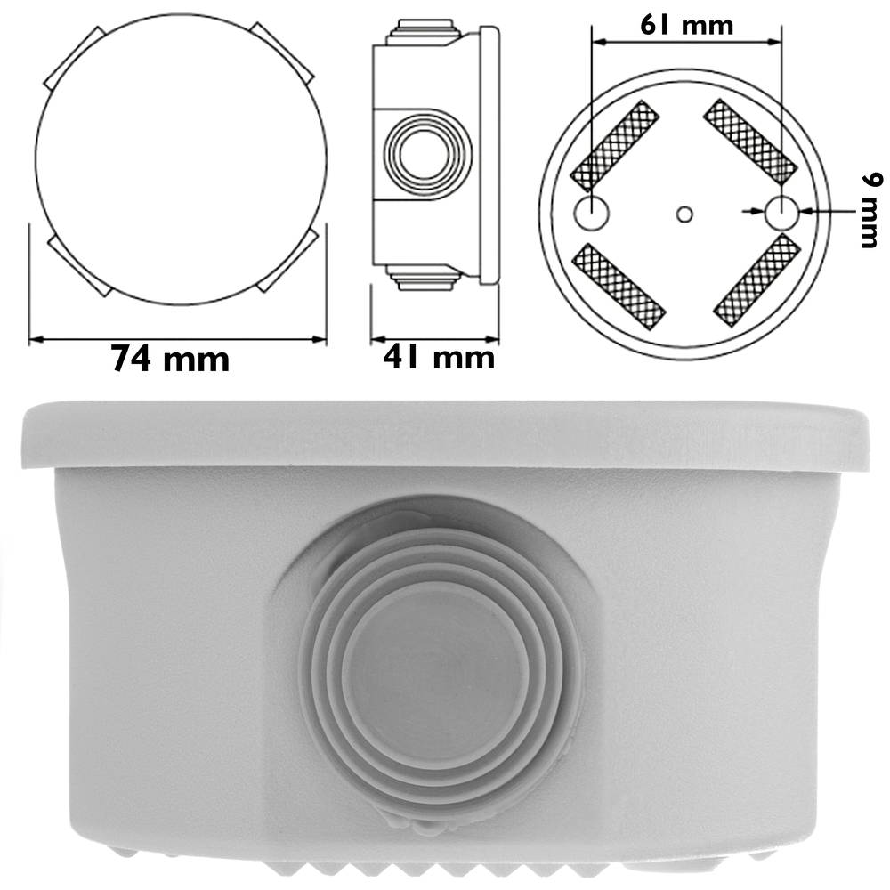 Scatola di derivazione superficie rotonda IP44 esente da alogeni 70x40mm
