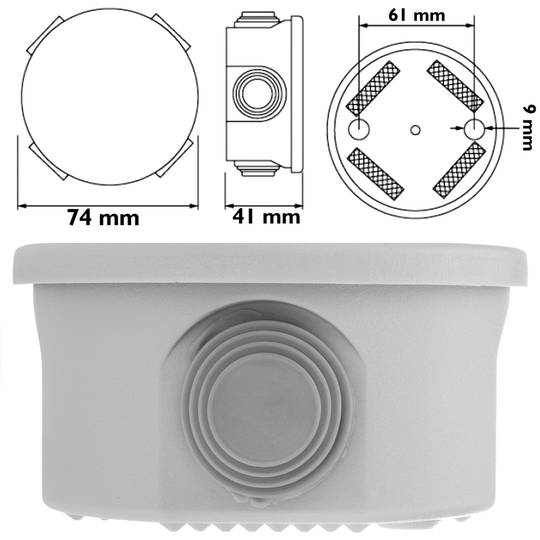 Scatola di derivazione superficie rotonda IP44 esente da alogeni 70x40mm