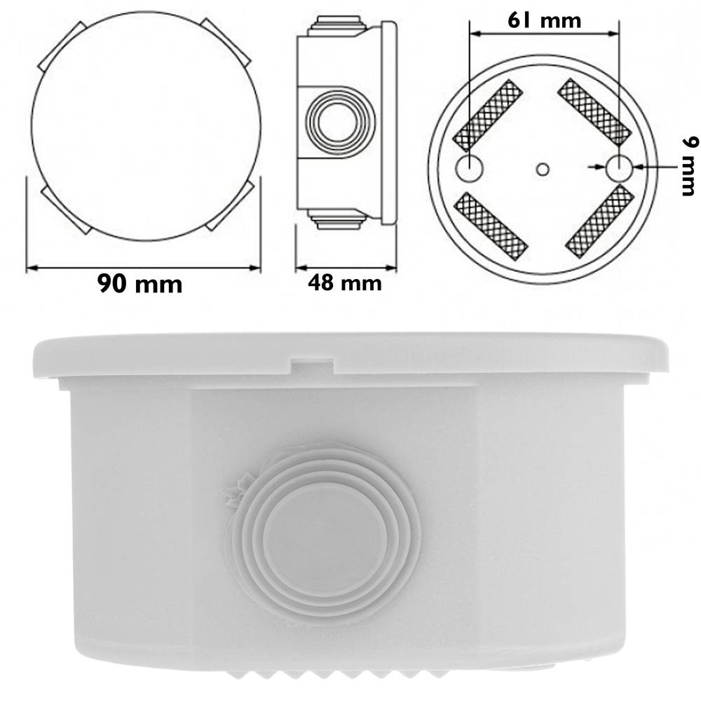 Caixa de superfície rodona IP44 lliure d'halògens 90x45mm