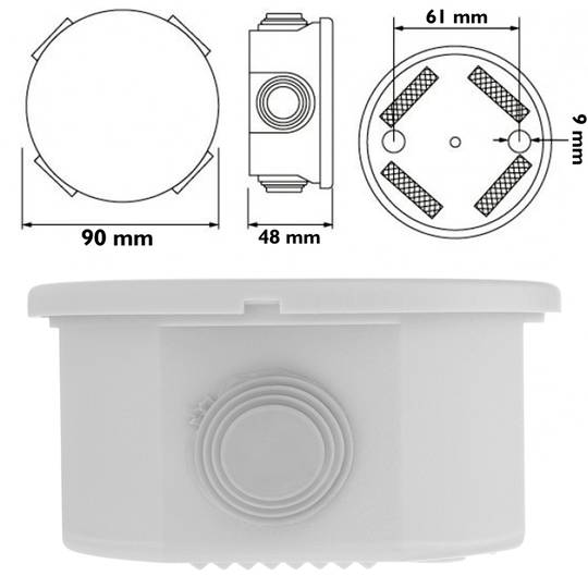 Caixa de superfície rodona IP44 lliure d'halògens 90x45mm