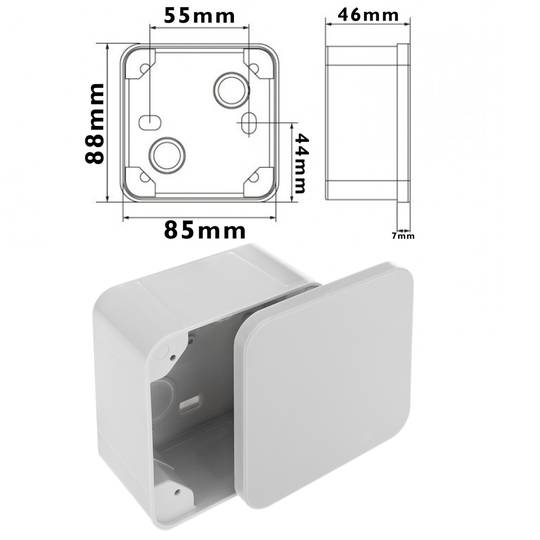 Opbouw Aansluitdozen Montage vierkant IP44halogenen vrij LSZH 85x85x50mm