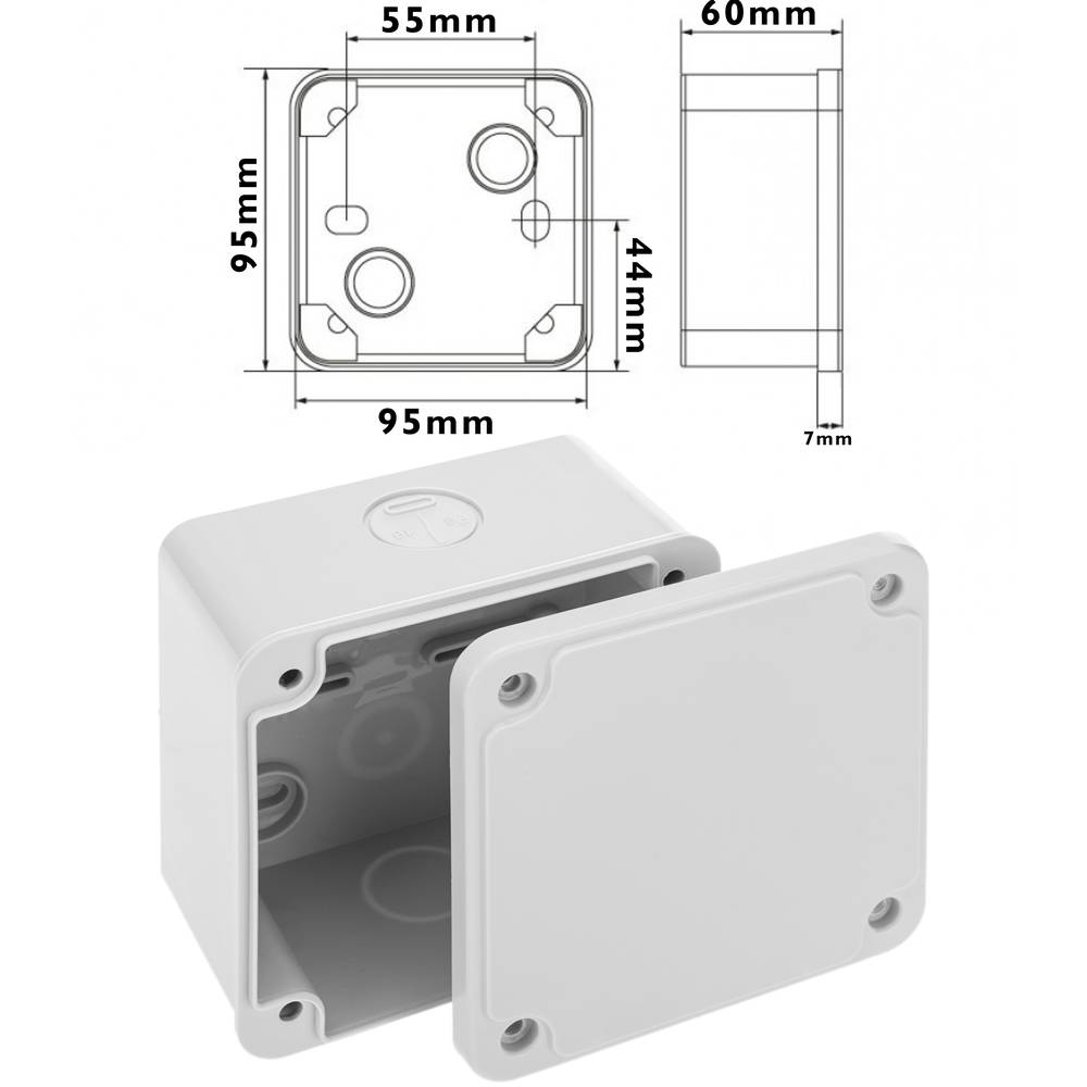 Caixa derivaçao saliente quadrado IP44halogênios livres LSZH 95x95x60mm
