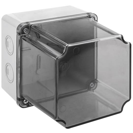 Caixa de superfície quadrada transparent IP44 lliure d'halògens LSZH 120x120x140mm