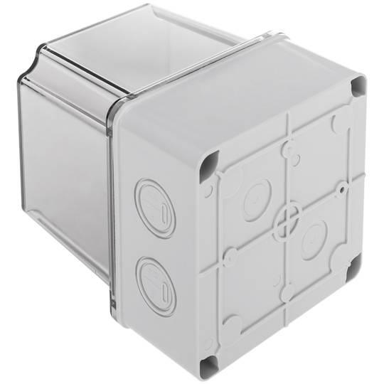 Caixa de superfície quadrada transparent IP44 lliure d'halògens LSZH 120x120x140mm