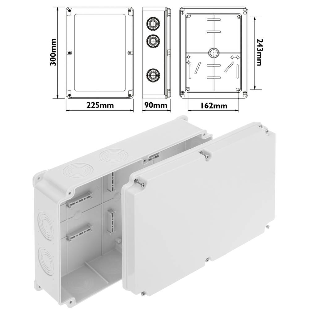 Caja de superficie rectangular IP44 libre de halógenos LSZH 210x300x90mm