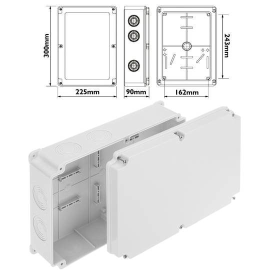 Caja de superficie rectangular IP44 libre de halógenos LSZH 210x300x90mm