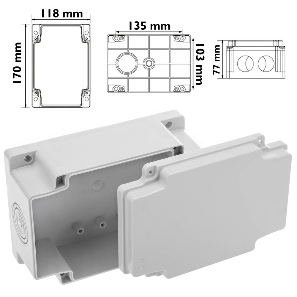 Caixa de superfície rectangular IP44 lliure d'halògens LSZH 120x170x70mm