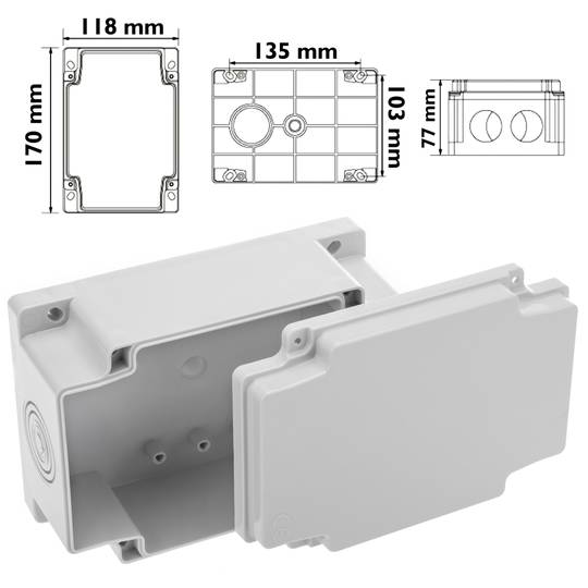 Caixa de superfície rectangular IP44 lliure d'halògens LSZH 120x170x70mm
