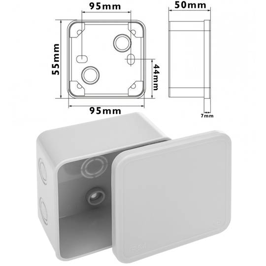 Caixa derivaçao saliente quadrado IP44 95x95x50mm