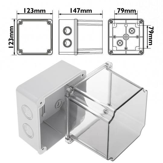 Boîtie de dérivation carré transparent IP44 120x120x140mm