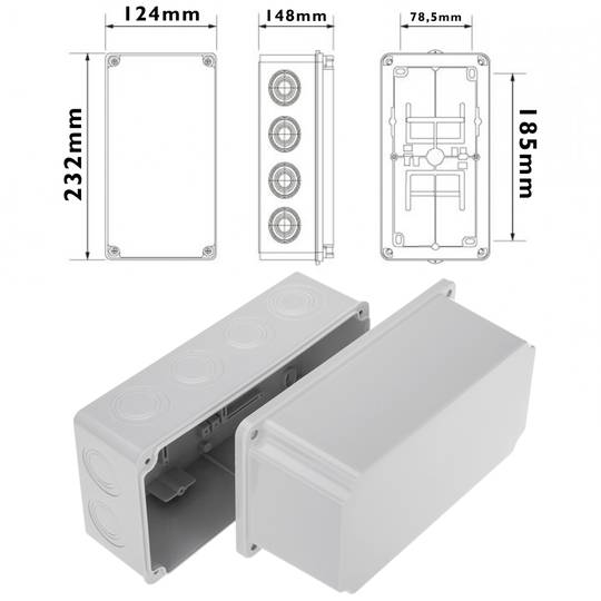 Caja de superficie rectangular IP44 120x225x140mm
