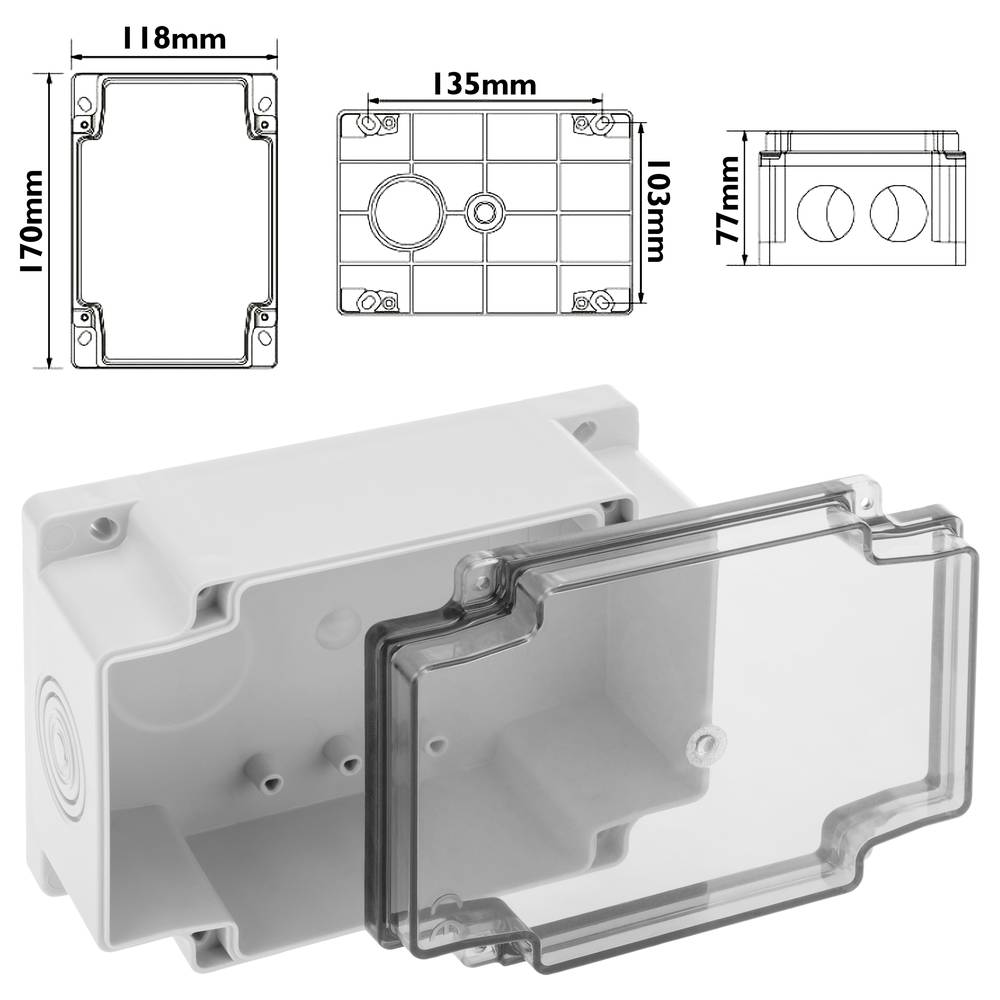 Caja de superficie rectangular transparente IP44 120x170x70mm