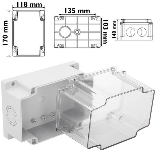Scatola di derivazione superficie rettangolare trasparente IP44 120x170x140mm