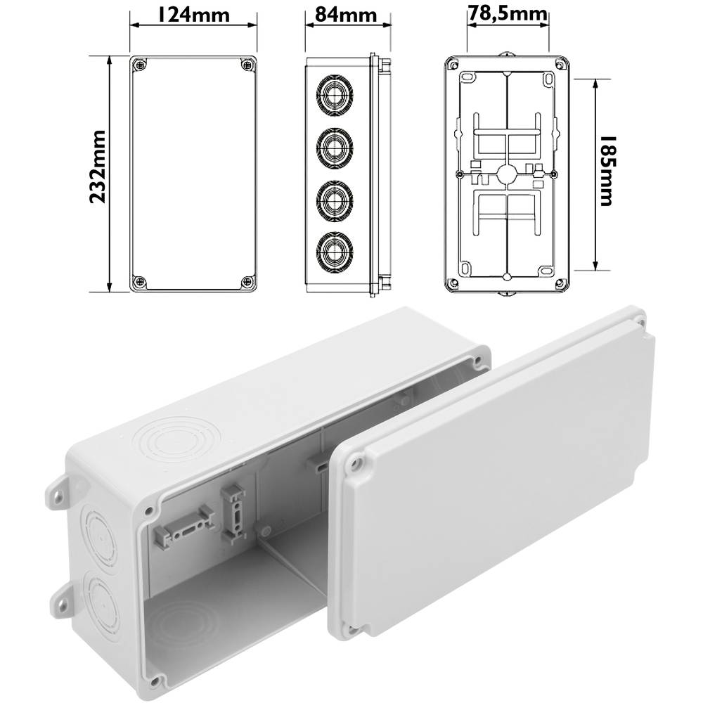 Skrzynka przyłączeniowa prostokątny IP66 wolne od halogenów LSZH 120x225x80mm