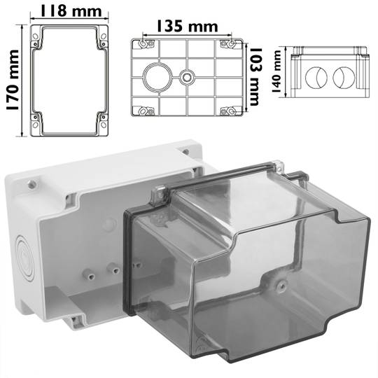 Caixa de superfície rectangular transparent IP66 lliure d'halògens LSZH 120x170x140mm