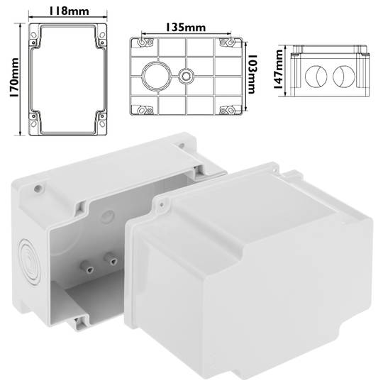 Caixa de superfície rectangular IP66 lliure d'halògens LSZH 120x170x140mm