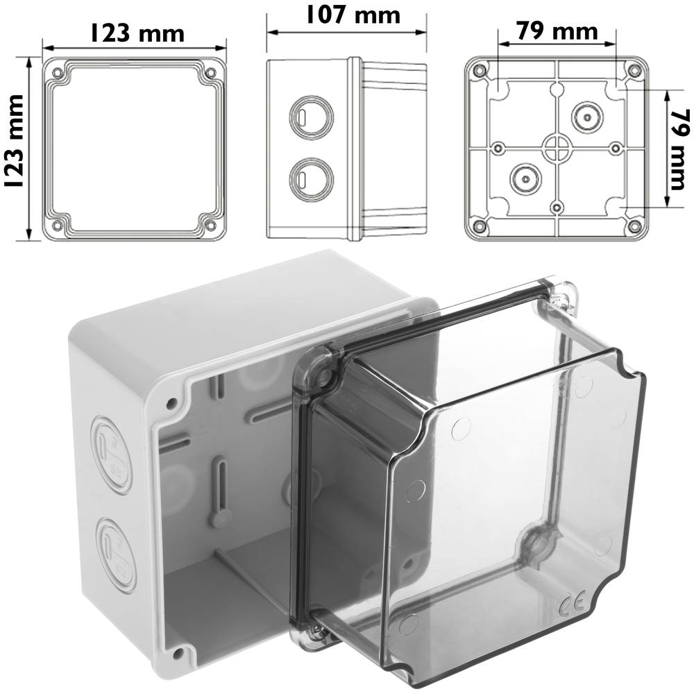Anschlusskasten für oberfläche rechteckig transparent IP66 halogene frei LSZH 110x110x100mm