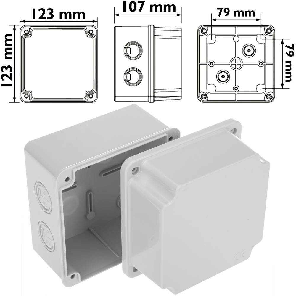 Caixa derivaçao saliente retangular IP66 halogênios livres LSZH 110x110x100mm