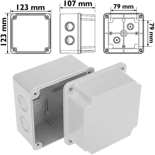 Caixa derivaçao saliente retangular IP66 halogênios livres LSZH 110x110x100mm