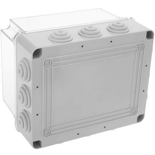 Waterproof box with transparent rectangular surface IP65 250x200x160mm