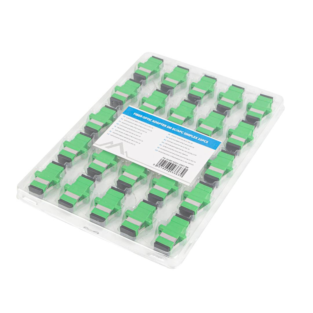 Pack de 25 unidades adaptador de fibra óptica Lanberg SM SC/APC Simplex verde FA-SCAP-SS01-2501-BK