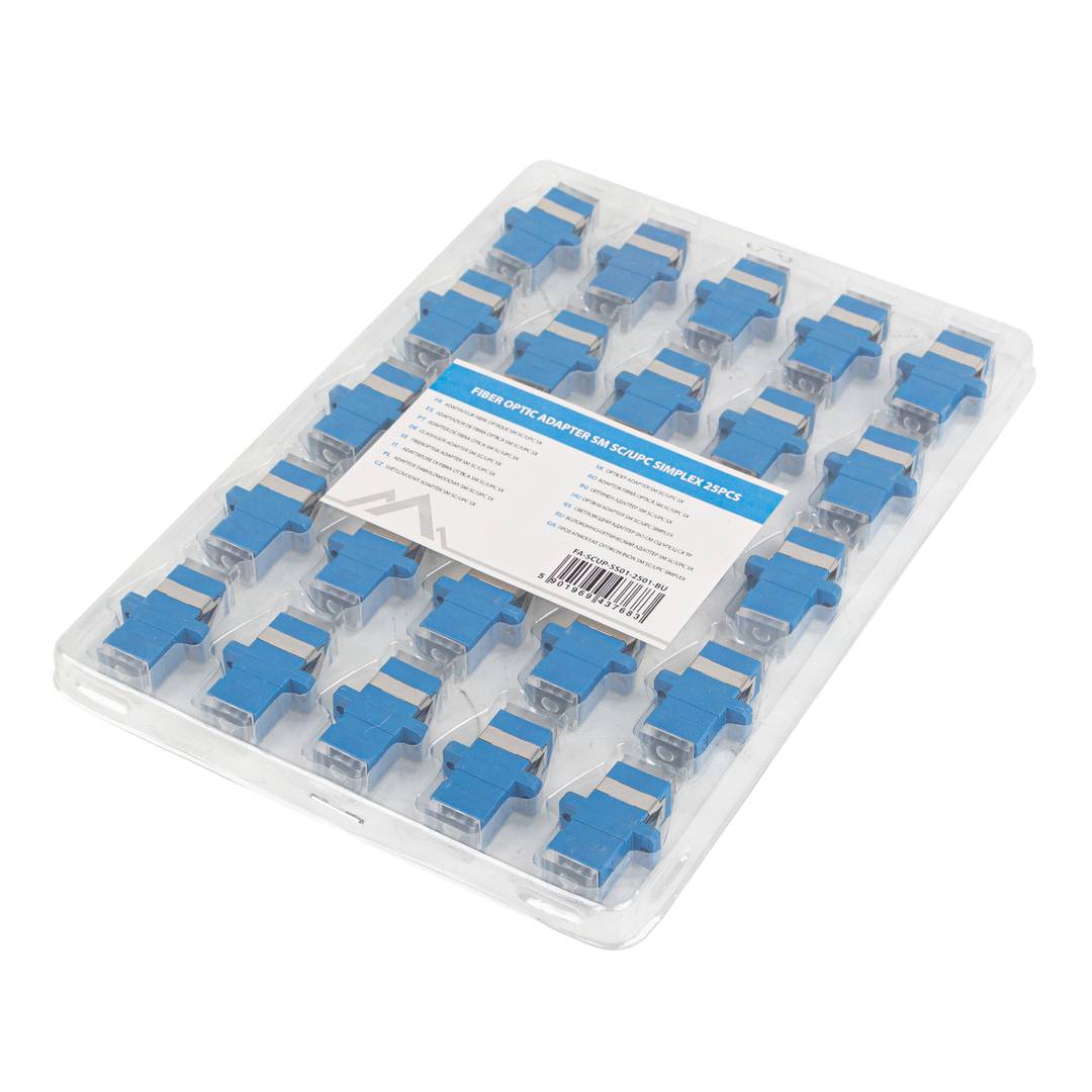 Pak van 25 stuks glasvezeladapter SC/UPC simplex transparant Lanberg FA-SCUP-SS01-2501-BU