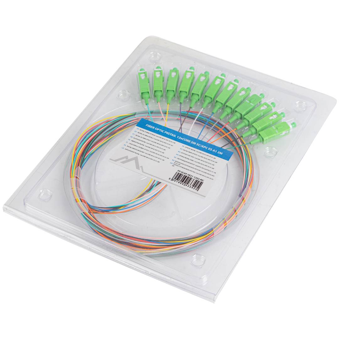 Pack de 12 unitats cable pigtail de fibra òptica de Lanberg SC/APC G657A1 de 2m multicolor FP-SCAP-SE21-1202-MC