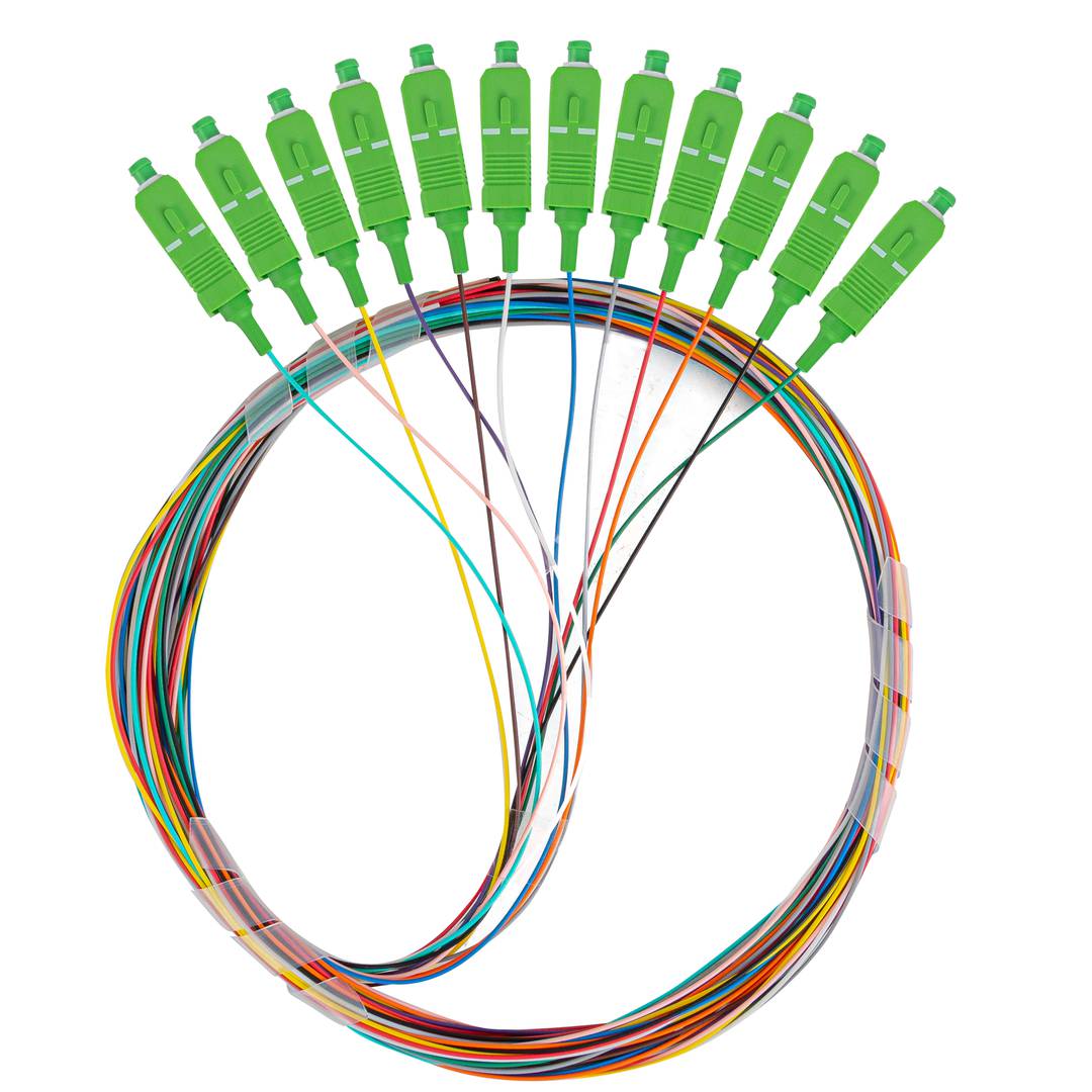 Pack de 12 unitats cable pigtail de fibra òptica de Lanberg SC/APC G657A1 de 2m multicolor FP-SCAP-SE21-1202-MC