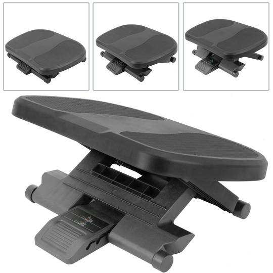 Poggiapiedi con piattaforma regolabile in plastica nera 450 x 330 mm con 3 altezze