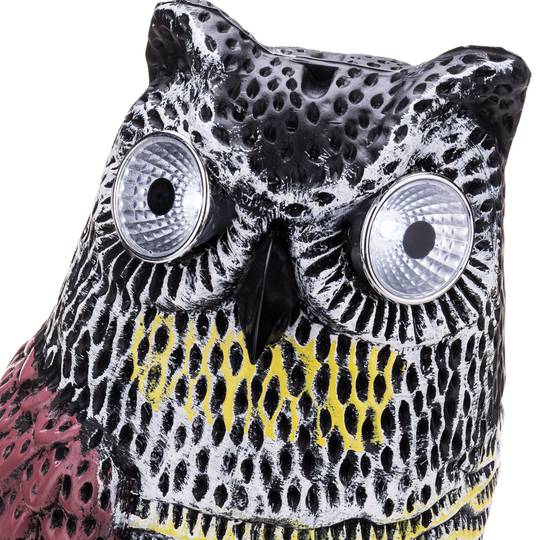 Owl statue bird repeller with sound and LED eyes 38cm female