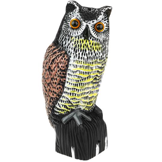 Vogel afstoter uil standbeeld type met geluid en reflecterende ogen 40cm vrouwelijk
