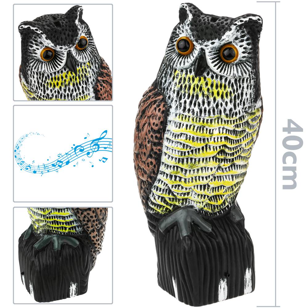 Vogel afstoter uil standbeeld type met geluid en reflecterende ogen 40cm vrouwelijk