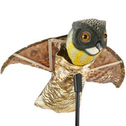 Ahuyentador de aves tipo estatua búho con alas que se mueven con el viento
