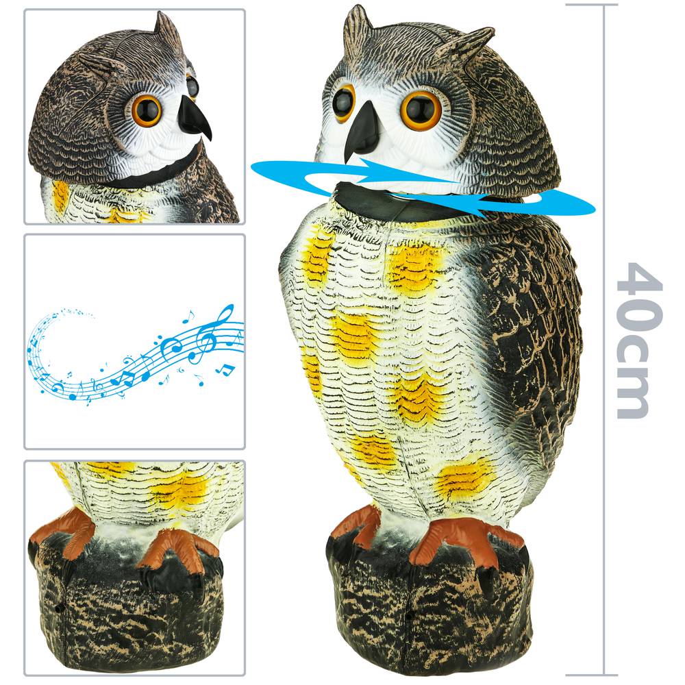 Vogel afstoter uil standbeeld type met geluid 40cm mannelijk