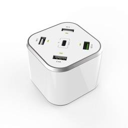 Chargeur de bureau 48W avec 5 ports 3x USB-A, 1x USB-C et 1x USB QC3.0 blanc Aisens ASCH-5PQC-W