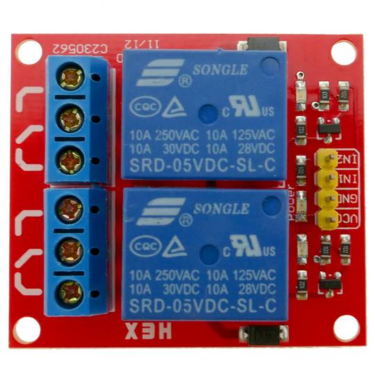 Printed circuit with 2 relay for Arduino ARM PIC AVR DSP STM32 A025 of 5/9/12/24V DW-0014