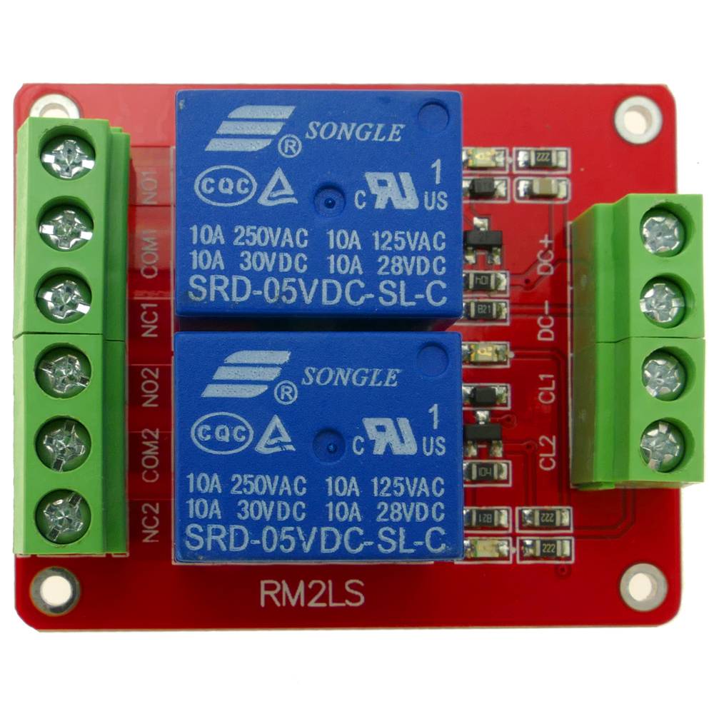 Circuit imprès amb 2 relé per RM2LS de 5/12/24V DW-0023