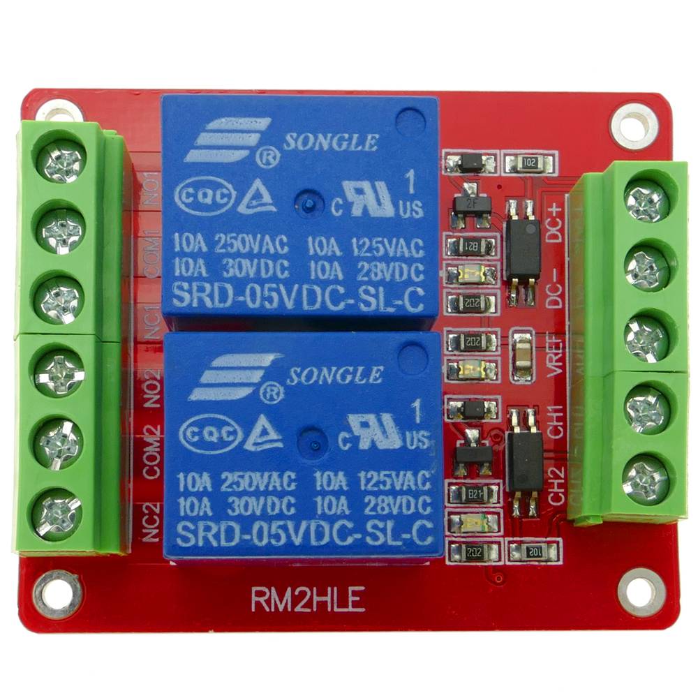 Circuito impreso con 2 relé de 5/12/24V DW-0024
