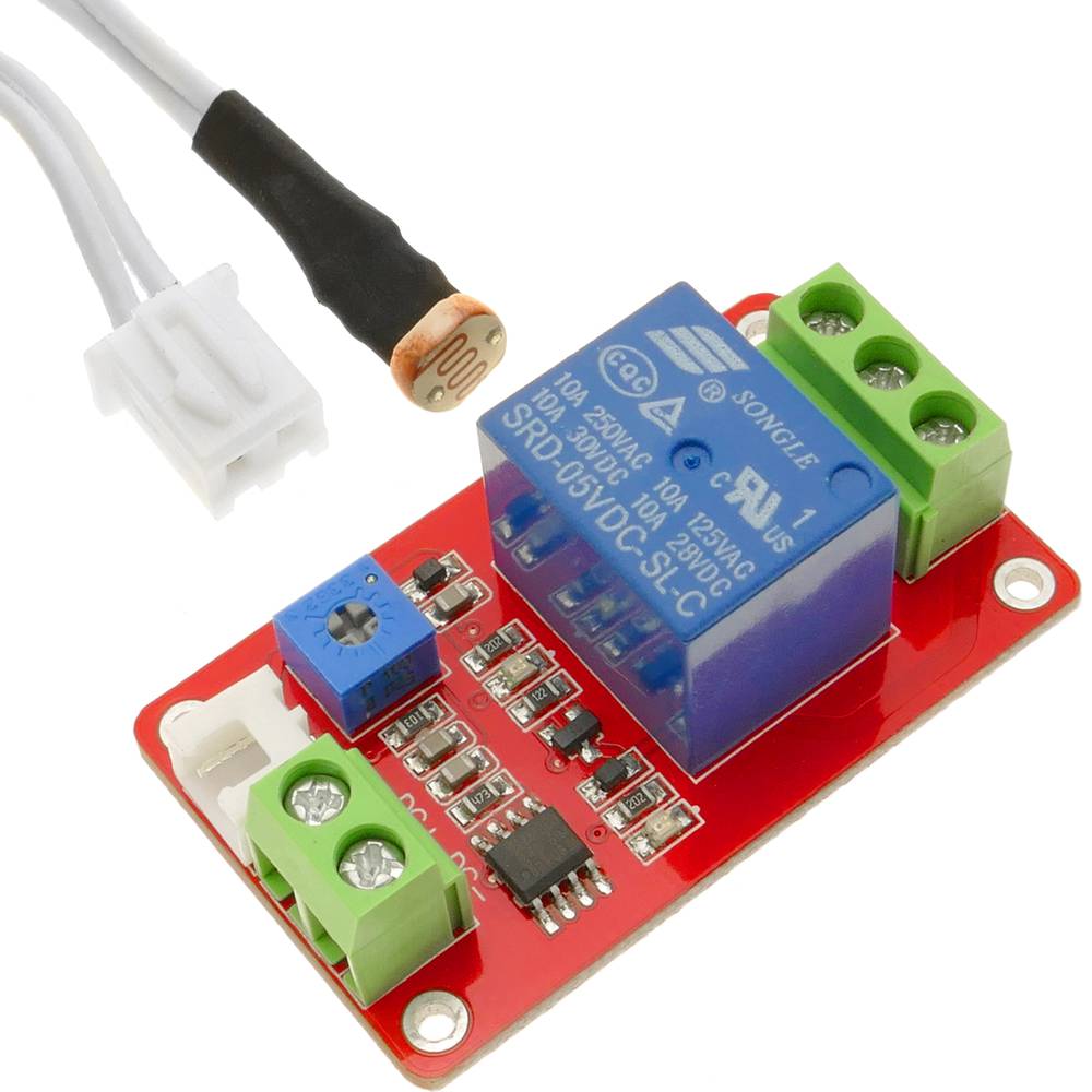 Circuit imprimé avec relais 1 5/12V, photo-switch, photo-résistance, modèle DW-0018