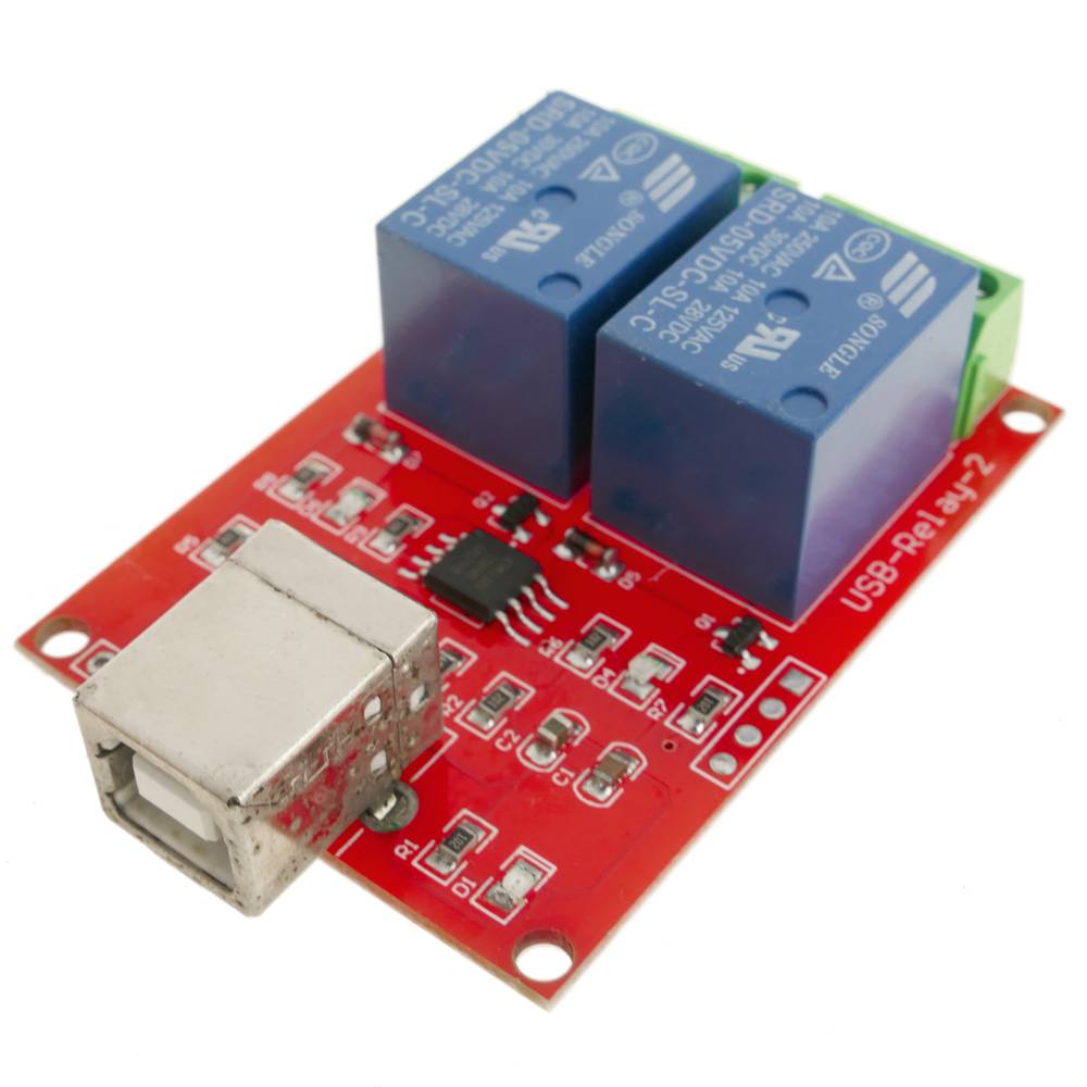 Circuit imprimé avec 2 relais USB 5V et contrôlé depuis l'ordinateur. Modèle DW-0055