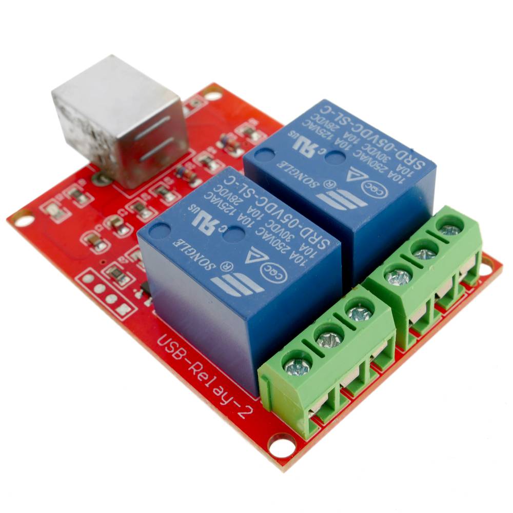 Circuit imprimé avec 2 relais USB 5V et contrôlé depuis l'ordinateur. Modèle DW-0055