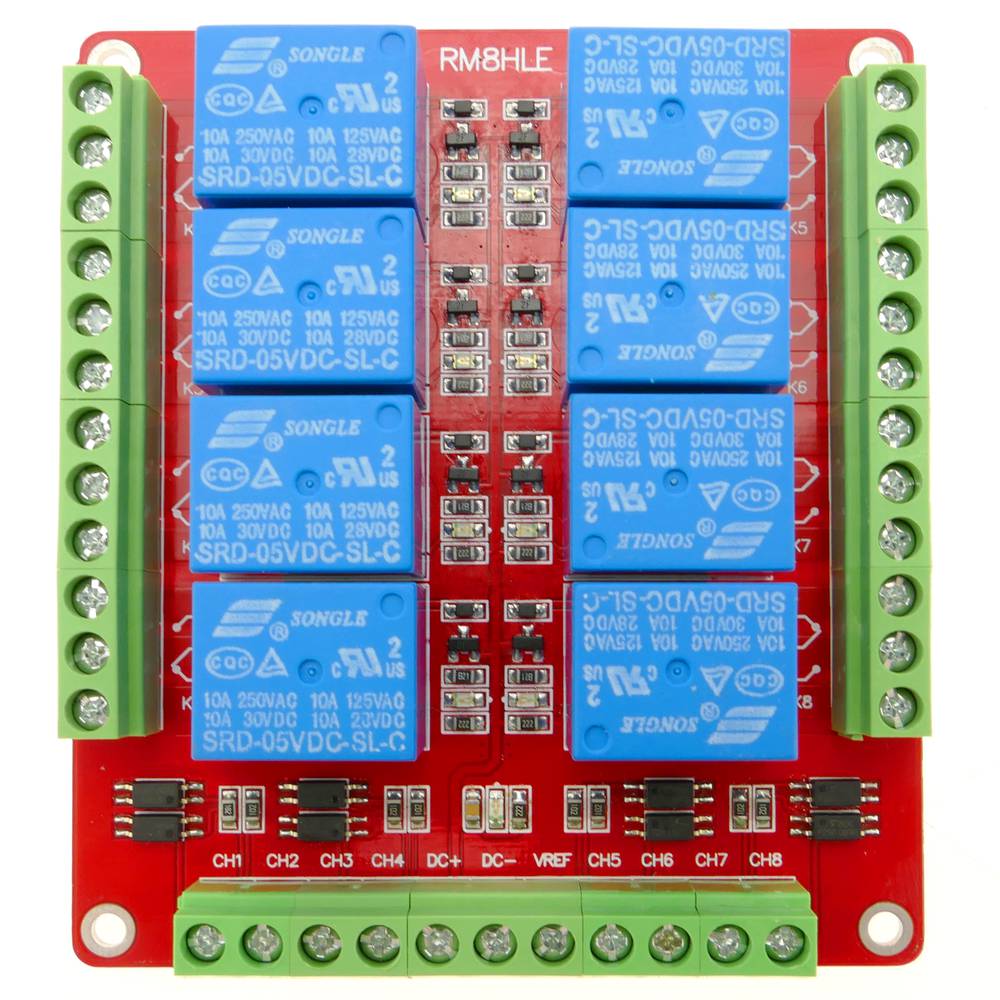 Gedruckte Schaltung mit Relais 8 5/12/24V für RM8HLE, isoliert. Modell DW-0028