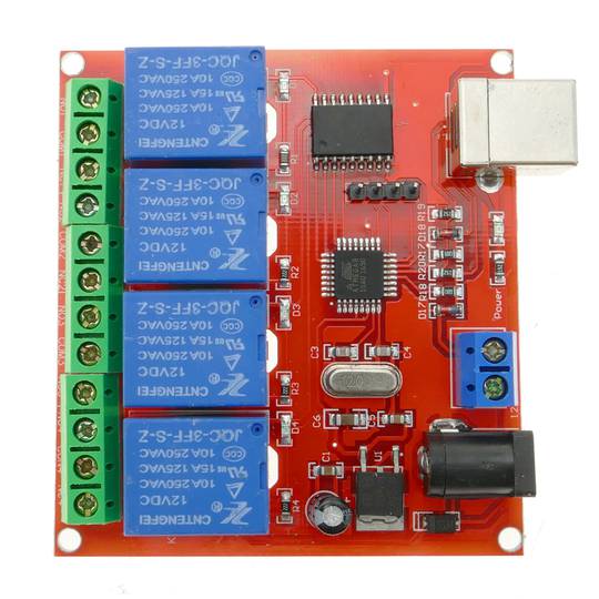 Circuit imprimé avec relais USB 4 5V, contrôlé depuis l'ordinateur. Modèle DW-0056