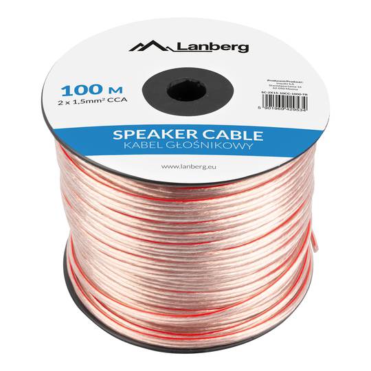 Cavo altoparlante 2x1.5mm2 100 m trasparente Lanberg SC-2X15-10CC-1000-TR