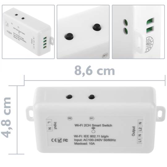 Inteligentny przełącznik Wi-Fi 2-kanałowy zgodny z Google Home, Alexa i IFTTT