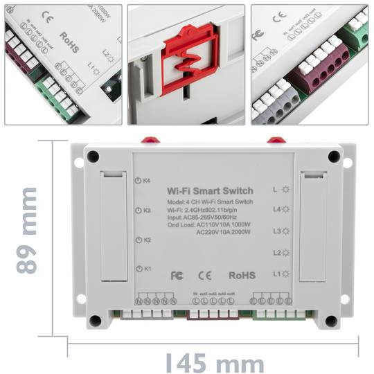 Interruptor intel·ligent WiFi de 4 canals compatible amb Google Home, Alexa i IFTTT