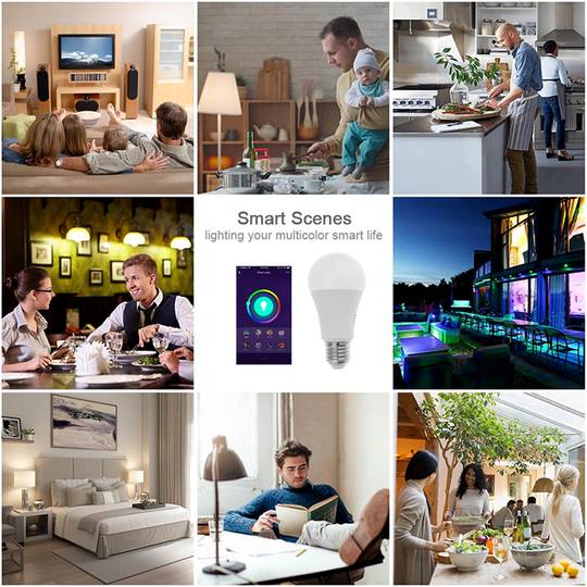 Lâmpada LED inteligente sem fio multicolor ajustável E27 9W compatível com Google Home, Alexa e IFTTT