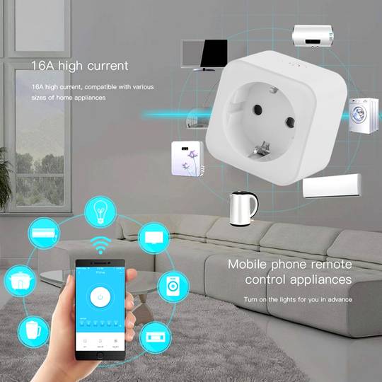 Enchufe inteligente 16A 3680W WiFi blanco compatible con Google Home, Alexa y IFTTT