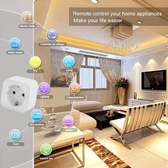 Enchufe inteligente 16A 3680W WiFi blanco compatible con Google Home, Alexa y IFTTT